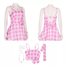 Disfraz Vestido Cosplay Barbie Rosa A Cuadros + 7 Accesorios En Stgo En 24hrs