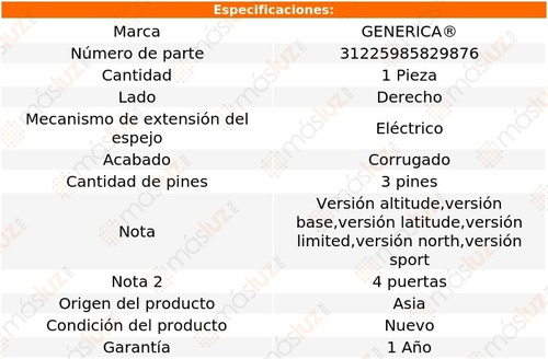 Espejo Der Elect Corrug 3 Pines Jeep Compass 07/16 Generica Foto 2