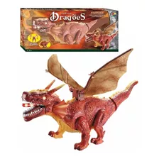 Brinquedo Dragão Dinossauro Bate Asas 45 Cm A Pilha Cor Verde/marrom