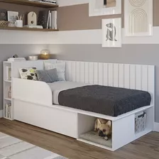 Cama Solteiro 4 Nichos Multifunção Nalu Branco Cimol Cor Branco