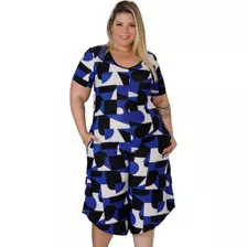 Macacão Pantacourt Estampado Verão Malha Fria Plus Size