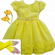 Vestido Infantil De Festa Luxo Amarelo Abelha Bela 