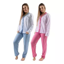 Kit 2 Pijamas Longo De Frio Aberto De Botão Amamentação 