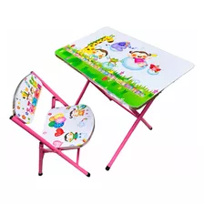 Mesa Infantil Niños Con Dibujos + Abecedario + 1 Silla