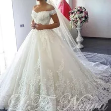 Vestido De Noiva Com Brilho Véu E Armação Casamento 'e150'