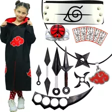 Manto E Colar Akatsuki Infantil + Bandana Anel Itachi + 7pçs