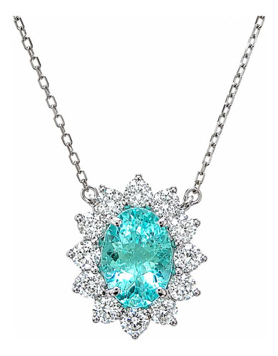 Colar Turmalina Paraíba 1.25ct E Diamantes 0,60ct Ouro 18k Branco