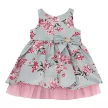 Vestido Elegante Bebé Niña 6-9 Meses Gris/flores