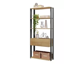 Biblioteca Muebles Web 6366 Color Almendra/negro De Mdp 183.5cm X 75.5cm X 34cm Con 5 Estantes