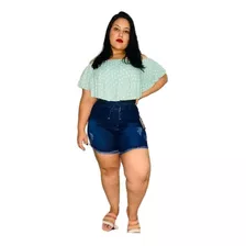 Shorts Jeans Feminio Plus Size Cintura Alta Com Cinto