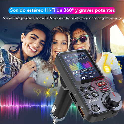 Transmisor Bluetooth Fm Aux Qc3.0 1.8 Inalmbrico Para Auto Foto 4