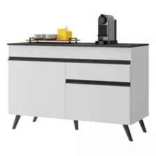 Balcão Cozinha 120cm 2 Portas 1 Gav Veneza Multimóveis V3680 Cor Branco/preto