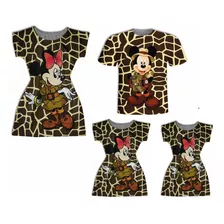 Vestidos Mãe E Filhas, Blusa Pai - Mickey E Minnie Safari