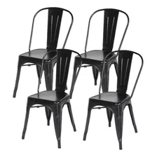 Kit Com 4 Cadeira Tolix Iron Aço Carbono Industrial - Preto