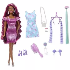 Boneca Barbie Com Acessrios Totally Hair Vestido Roxo Mattel