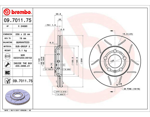 Par Discos Brembo Volkswagen Polo Highline 2013-2014 Del Foto 2