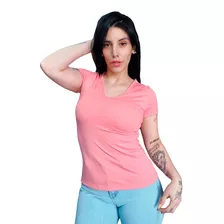 Remera Basica Mujer Manga Corta Modal Con Lycra Escote V