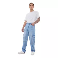 Jeans Hombre Straight Fit Azul Claro Cargo Corona