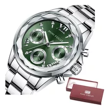 Relojes De Lujo Mini Focus Diamond Chronograph Color Del Fondo Verde Plata