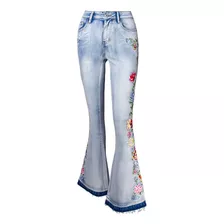 Jeans Feminino Bordado Com Flores