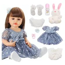 Brastoy Bebê Reborn Boneca Silicone Princesa Saia Azul 55cm