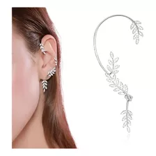 Brinco Strass Folha Ear Cuff Fashion Elegante Prata C/furo