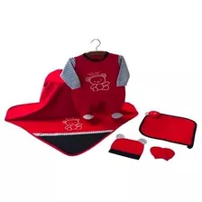 Saída De Maternidade Pandora Menino Urso Azul Com Vermelho 