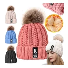 Gorro Lana Soft Peluche Con Pompón Destellos Invierno Moda