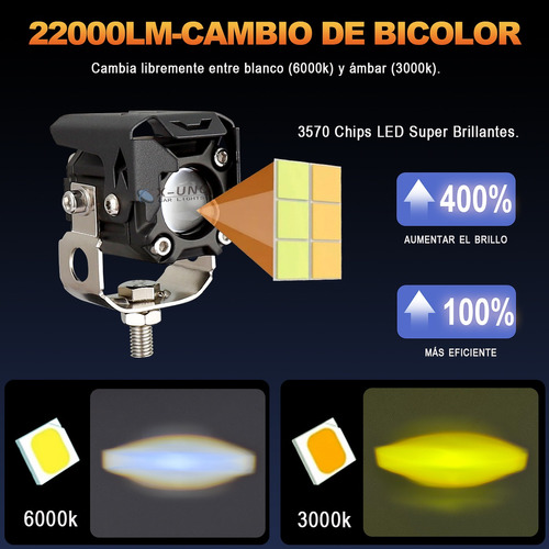 Par Focos Lupas Led Alta/baja Luz Bicolor Universal 4x4 Moto Foto 3