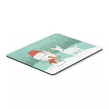 Blanco Bull Terrier Muñeco De Nieve Navidad Mouse Pad, Hot 