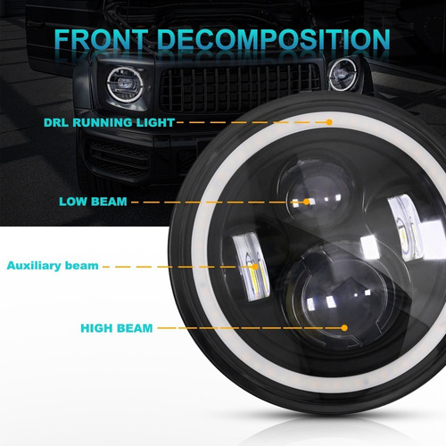 Par Faros Led 7'' H4 Ojo ngel Wrangler Jeep Vocho Jk Lj Tl Foto 5