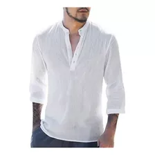 Camisa De Lino Liso For Hombre Media Manga Algodón Playa So