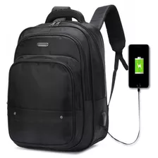 Mochila Bolsa Masculina Notebook Impermeável Reforçada Usb Cor Preto Desenho Do Tecido Poliéster