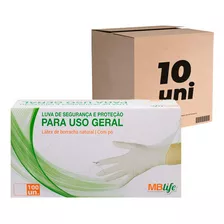 10cx Luva Látex Com Pó Descartável Procedimento Mblife Cor Branco Tamanho Pp