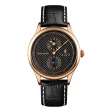 Reloj Hombre Seger 9238 Original Eeuu Automatico Elegante Color De La Malla Negro Color Del Bisel Rosa Metalizado