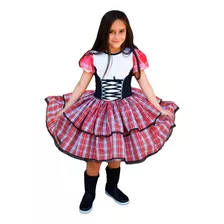 Vestido De Festa Junina Caipira Infantil C Luva+ Laço Cabelo