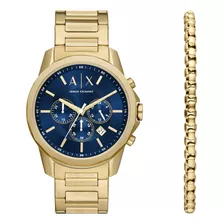 Set De Reloj Hombre Armani Exchange Banks Acero Inoxidable Color De La Correa Dorado Color Del Bisel Dorado Color Del Fondo Azul