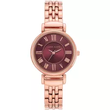 Reloj Mujer Anne Klein Cristal Mineral 30 Mm Ak/2158byrg Color De La Correa Rosa Dorado Color Del Bisel Rosa Dorado Color Del Fondo Vino