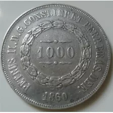 Moeda Brasil 1000 Réis 1860 Prata Império Original