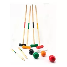 Juego De Croquet Madera Pintada Palos 75cm Arco Estaca Lelab