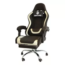 Silla De Escritorio Freeland G-2 Gamer Ergonómica Negra Y Blanca Con Tapizado De Cuero Sintético