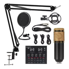 Microfono + Consola Con Brazo Y Condensador Ideal Podcast Yt Color Negro Y Dorado