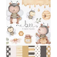 Kit Imagenes Png Cliparts Abeja Oso Osito Miel Acuarela Ni38