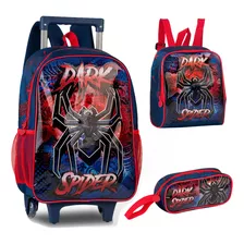 Kit Mochila Carrinho Infantil Conjunto Escolar Super Spider 