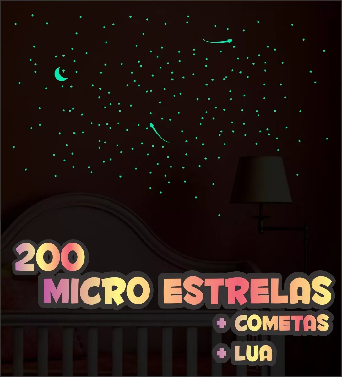 200 Micro Estrelas Que Brilham No Escuro + Cometas + Lua