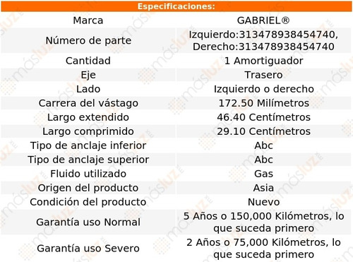 (1) Amortiguador Tra Gas Der O Izq Pt Cruiser Chrysler 00/10 Foto 2