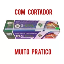 Papel Plástico Filme Pvc Embalagem 450mm X 300m C/ Cortador 