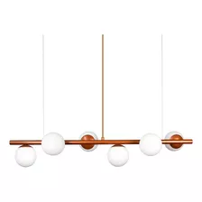 Lustre Pendente Figo Bronze - 6 Globo Esfera De Vidro Branco