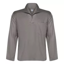 Camisa Jaleco Brim Manga Longa Fechada Uniforme Cinza