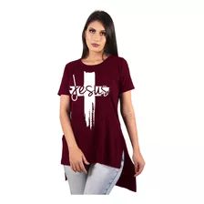 Blusa Camiseta Long Feminina Estampada Alongada Gospel Dança